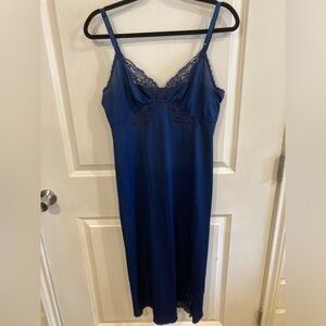 Vintage Shadowline Full Slip Dress lingerie Navy Blue Size 34 Lace 70s‎